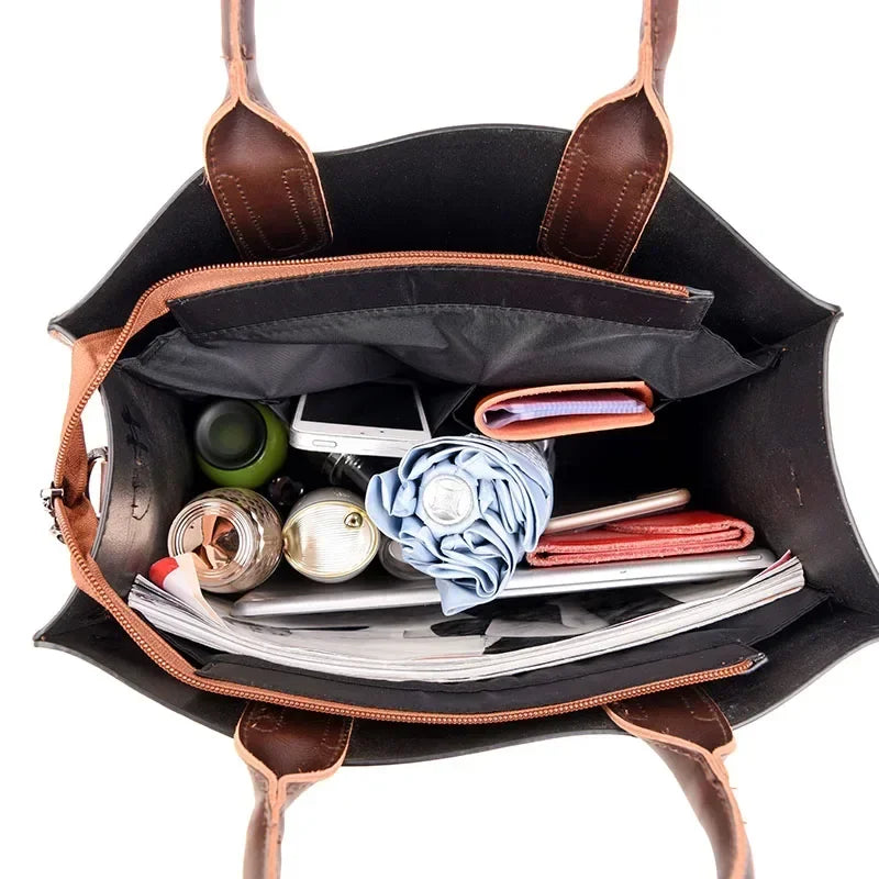 Vintage PU Tote Bag for Women – Shoulder & Crossbody Handbag