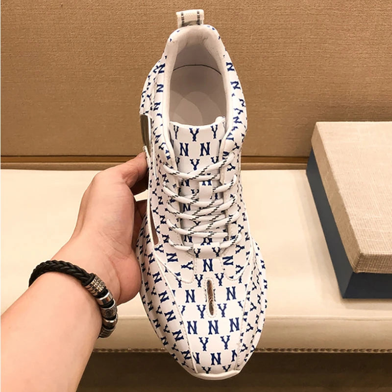 Men's Fashion Print Sneakers – Lace-Up Leather Casual Shoes