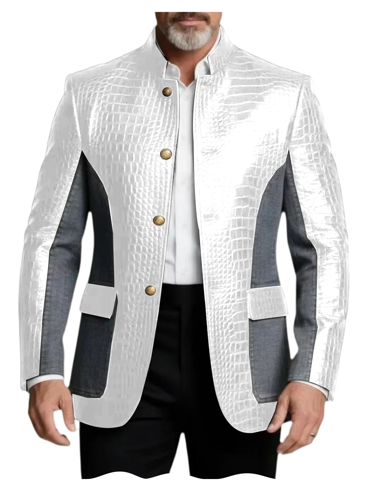 Men's Crocodile Embossed Leather Brown Jacket Patchwork Denim Luxury PU LADYLYS