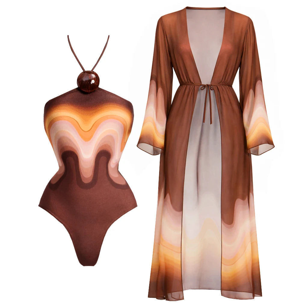 Set Halter Swimsuit Sexy Women Bikini Push Up Swimwear Long Skirt Cover Up LADYLYS