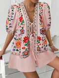 Printed Cardigan Short-sleeved Top Shorts 2-piece Set LADYLYS