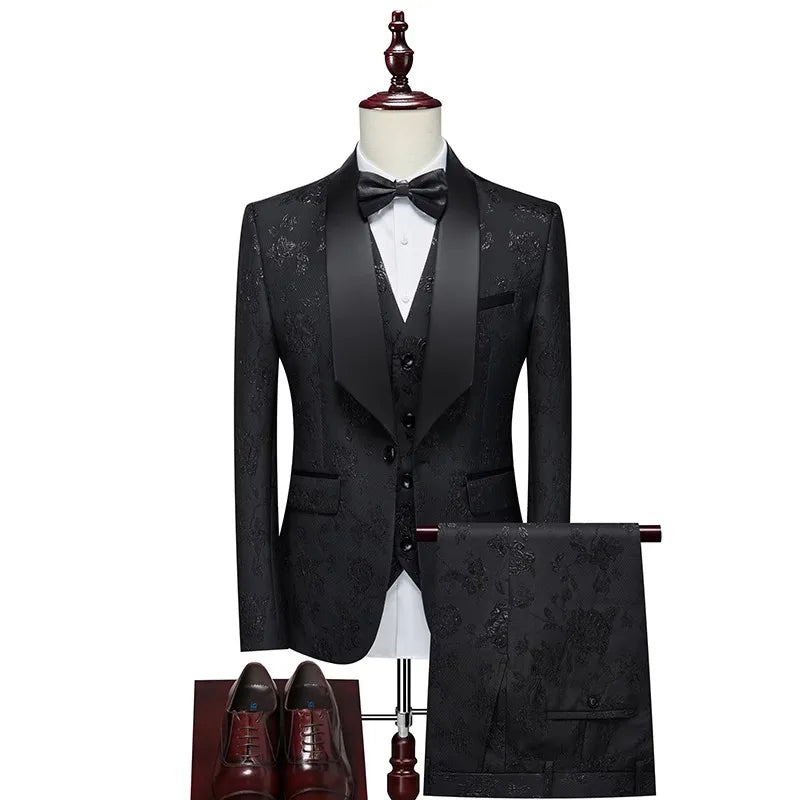 Men's Slim-Fit Jacquard Three-Piece Suit