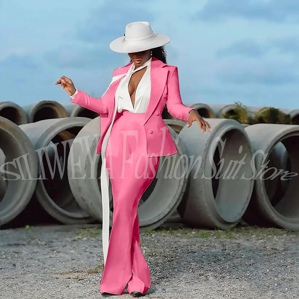 Women's 2-Piece Tuxedo Suit – Double Breasted V-Neck Blazer & Pants | Office, Wedding & Evening