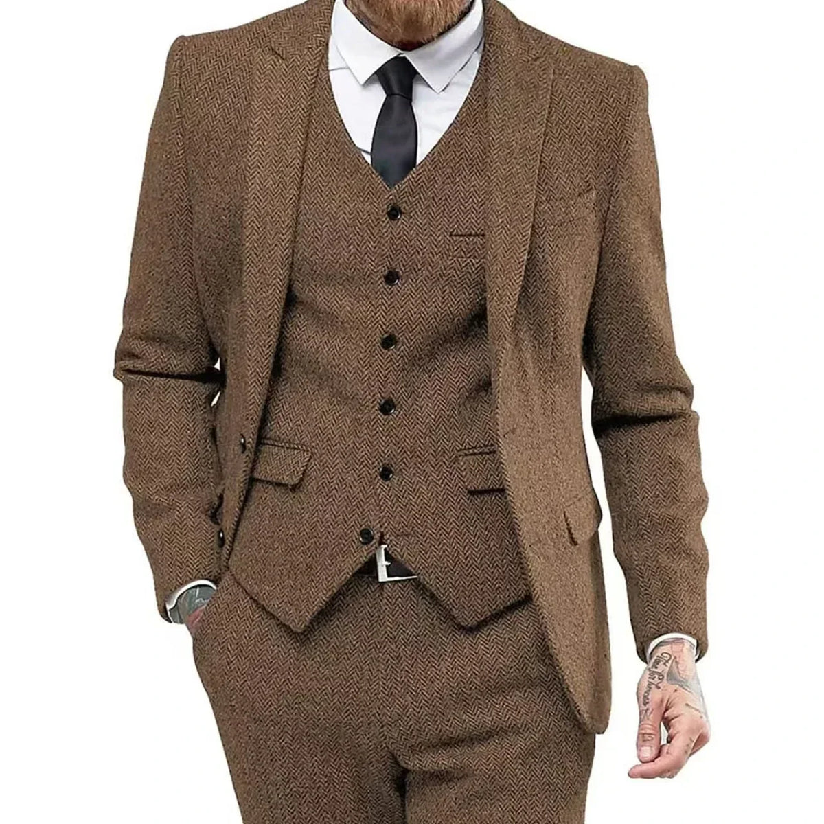 Men's Slim-Fit Herringbone Three-Piece Suit