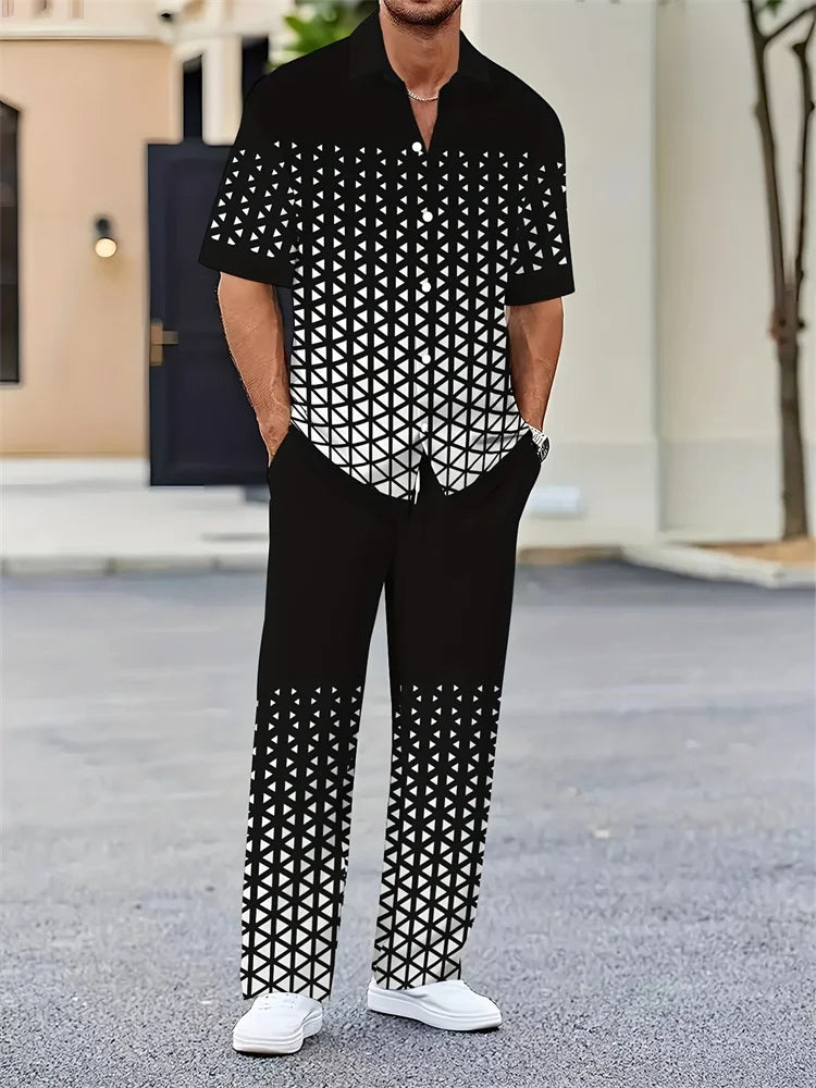 Striped 3D Printed Men's Autumn Shirt Set Trendy And Fashionable LADYLYS