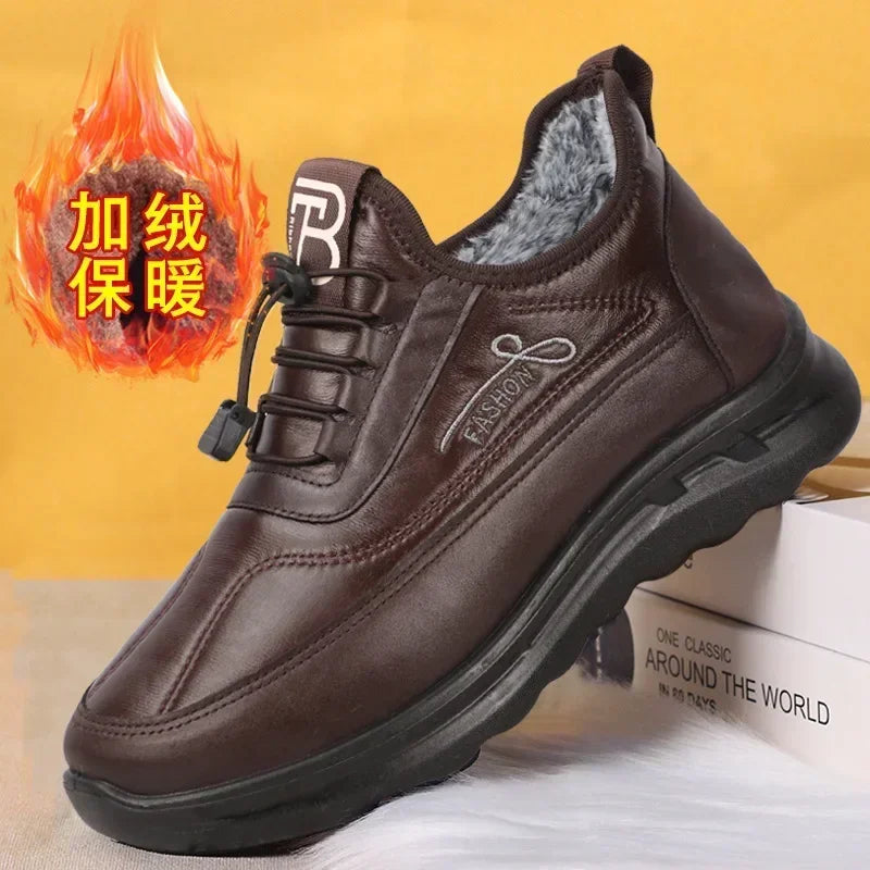 Men's Warm Plush-Lined Lace-Up Ankle Boots – Winter PU Leather Booties