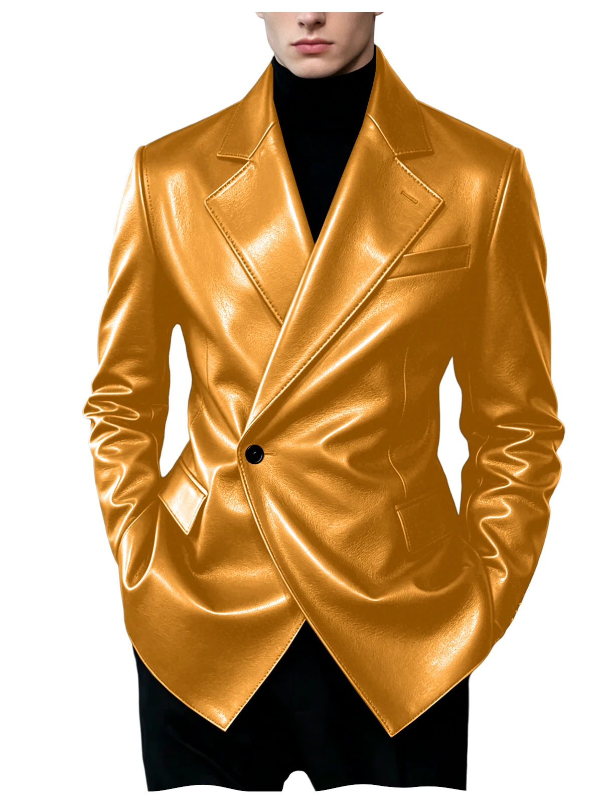 Men's Slim-Fit Faux Leather Blazer