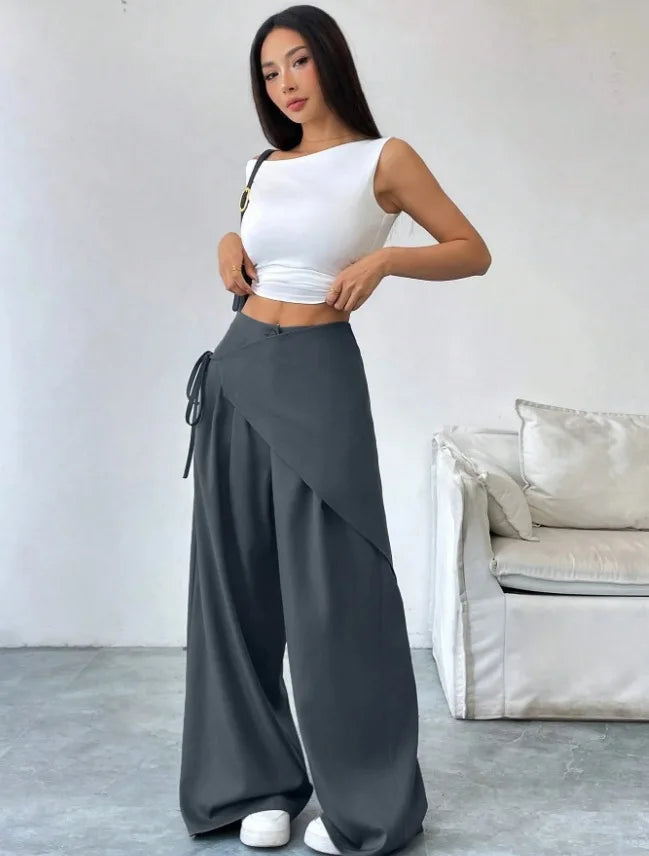 Women's Asymmetrical High-Waist Wide-Leg Pants