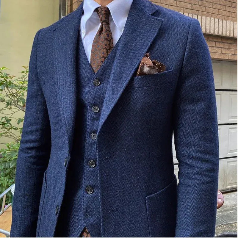 Men's Slim-Fit Herringbone Three-Piece Suit