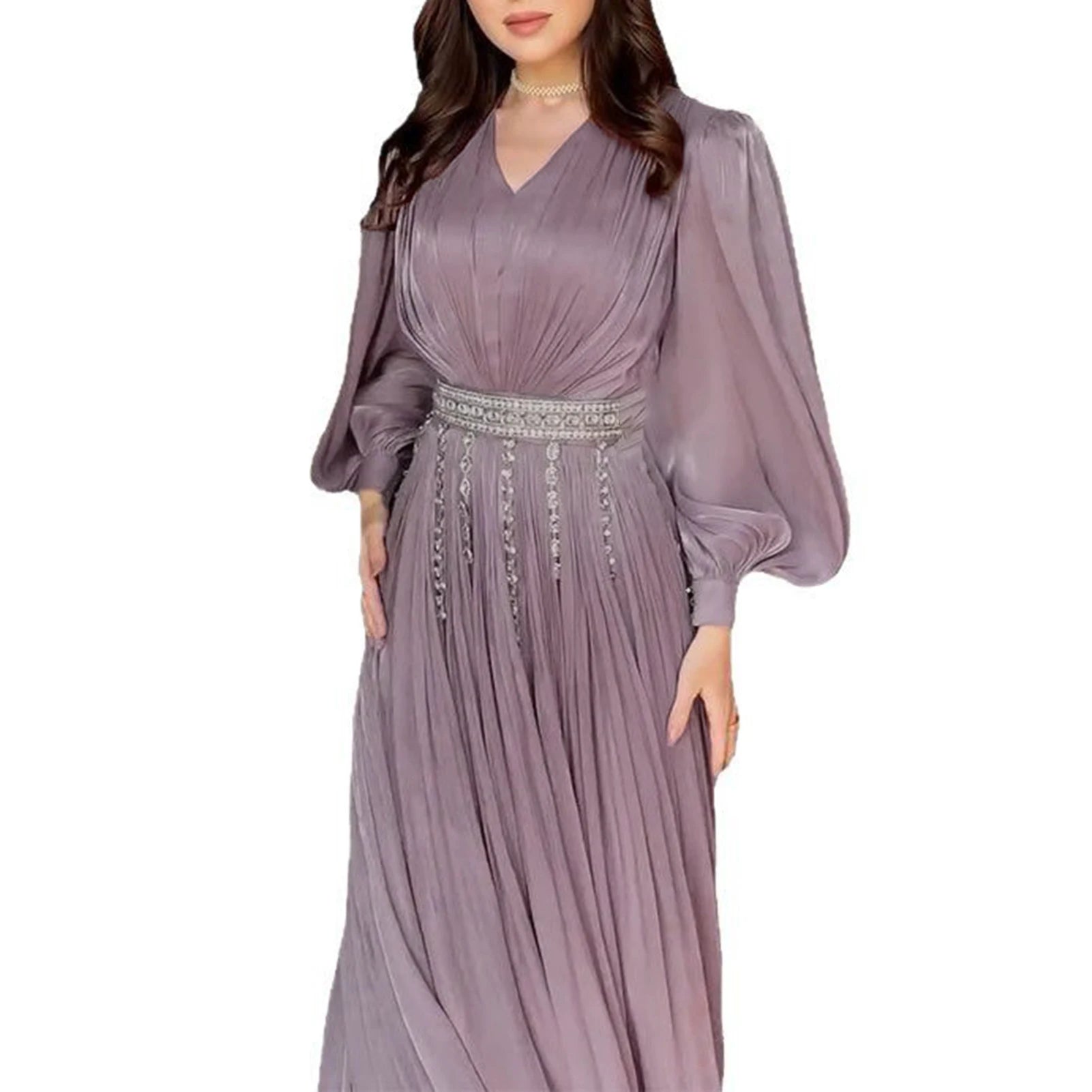 Fashion Clock Long Sleeve Chiffon Straight Long Maxi Robe Dress Vintage LADYLYS