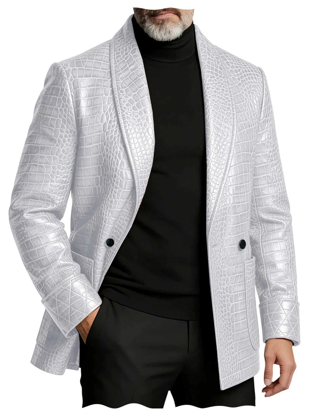 Men's Luxury Shawl Lapel Blazer Crocodile Embossed Leather LADYLYS
