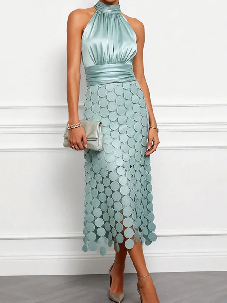 Sleeveless  Elegant Dress, Women Sumemr Solid Patchwork LADYLYS