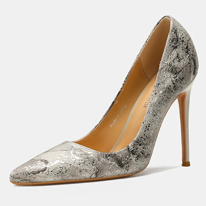 Women Cowhide High Heel Shoes Printed Leather Versatile Pumps LADYLYS