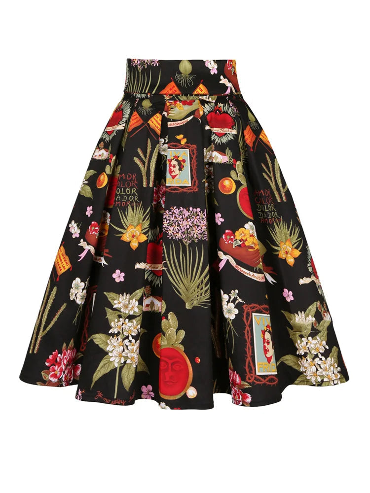 Summer French Style Women Short Vintage Pleated High Waist Floral Print Skirts LADYLYS
