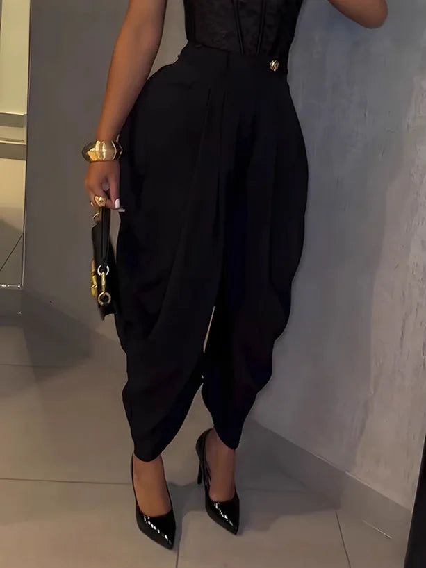 Women's High-Waist Wide-Leg Harem Pants – Loose Ankle-Length, Office & Street Style