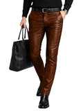 Men's Faux Leather Straight-Leg Biker Pants