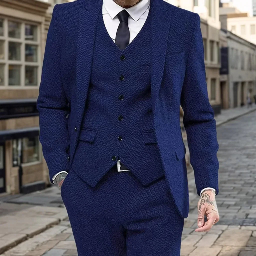 Men's Slim-Fit Herringbone Three-Piece Suit