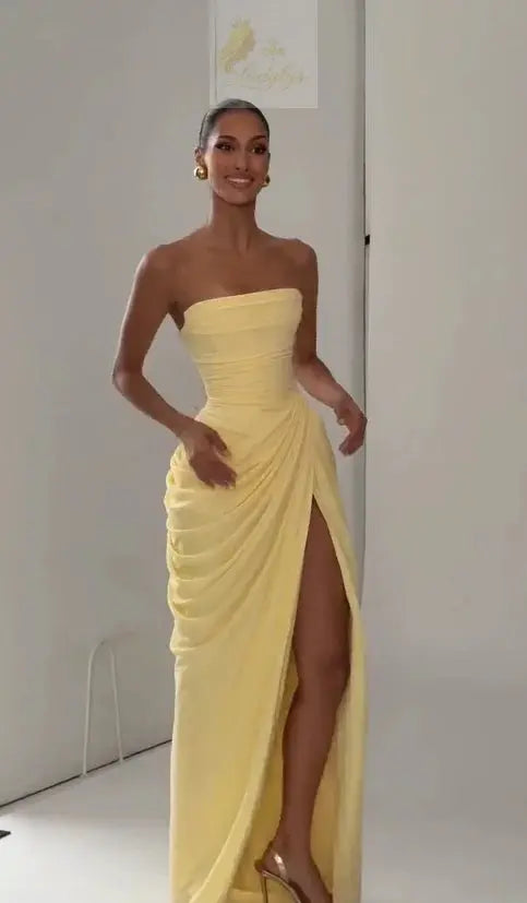 Sexy Solid Pleated Strapless Dress Lady Chic Off-shoulder Backless LADYLYS