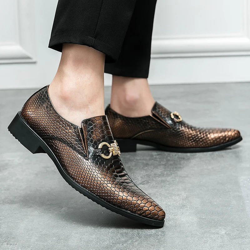 Retro Bronze Loafers Shoes Pointed Luxury Brand Comfortable for Men LADYLYS
