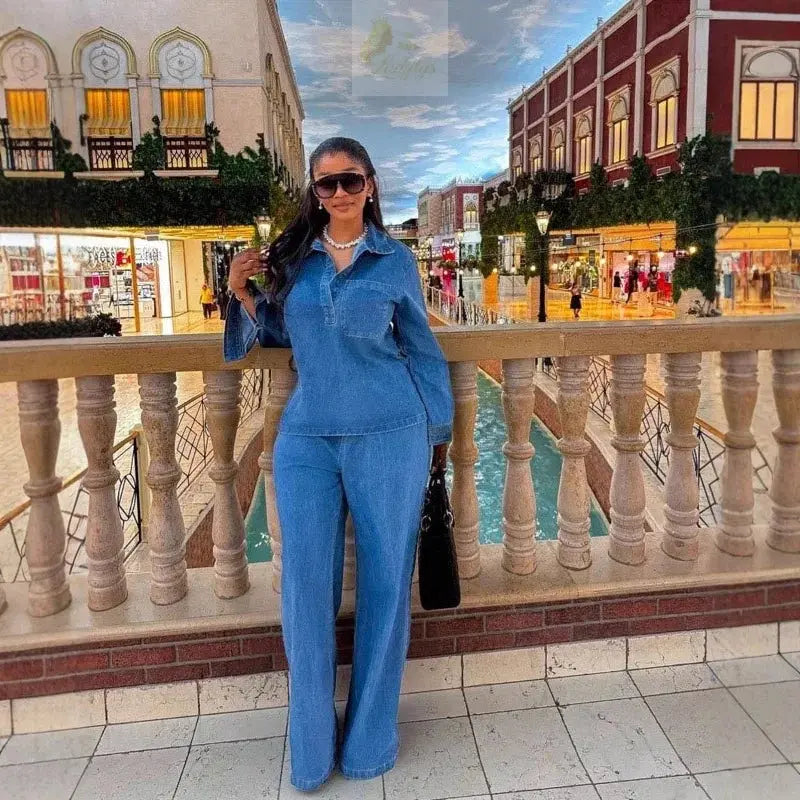 Denim Pant Set Women Two Piece Sets Y2k Streetwear LADYLYS
