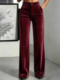 Women's Velvet High-Waist Straight-Leg Trousers