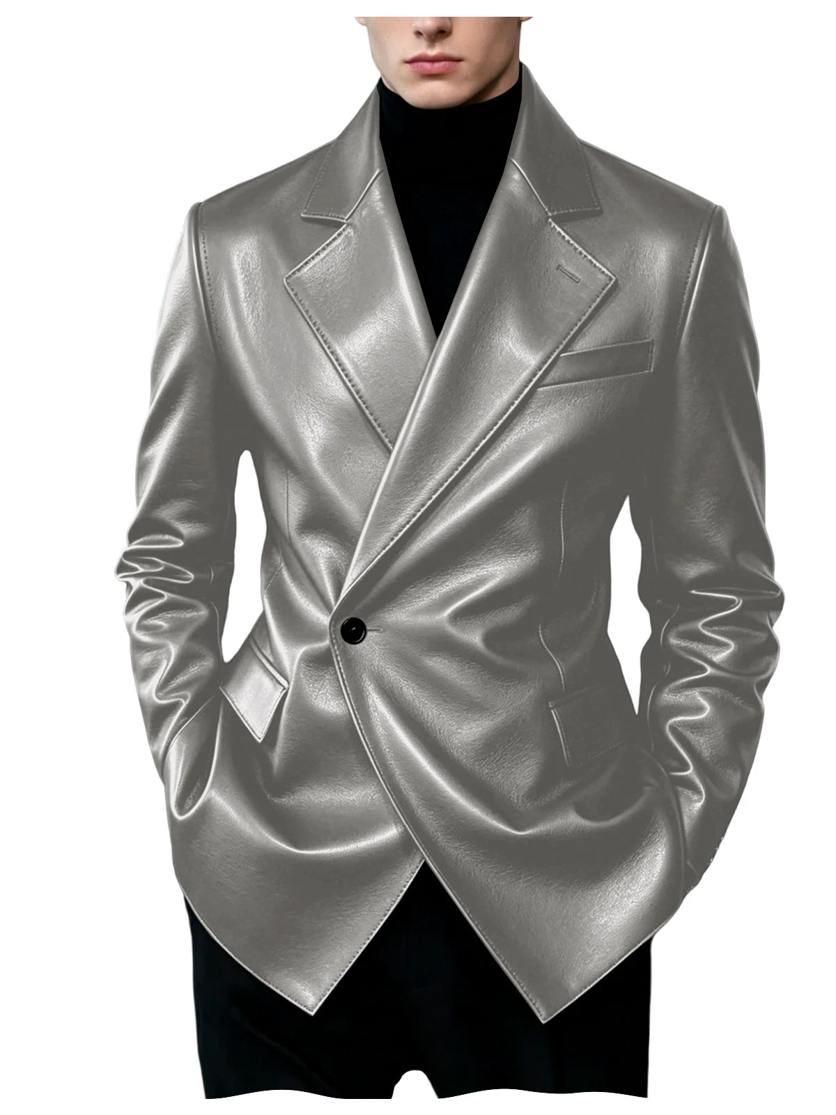 Men's Slim-Fit Faux Leather Blazer