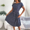 Summer Short Sleeve High Waist Chic Dress Fashion Floral Pleated A Line Long Dress LADYLYS