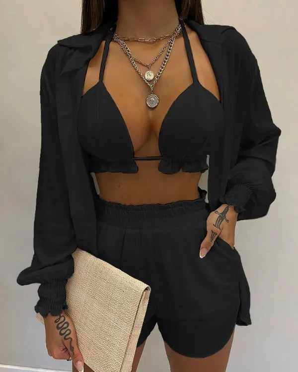 Three Pieces Swimwear Sexy Beachwear Bathing Suit Shorts Cover Up LADYLYS