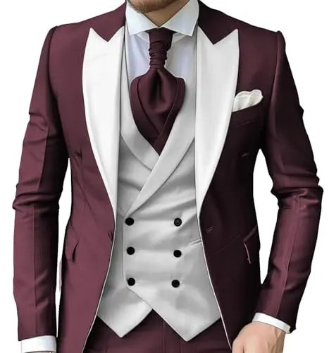 Men's Slim-Fit Three-Piece Suit with Peak Lapels