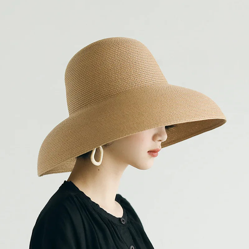 hood Hepburn wind big brim straw hat female summer sunscreen basin hat French beach holiday sunshade hat LADYLYS