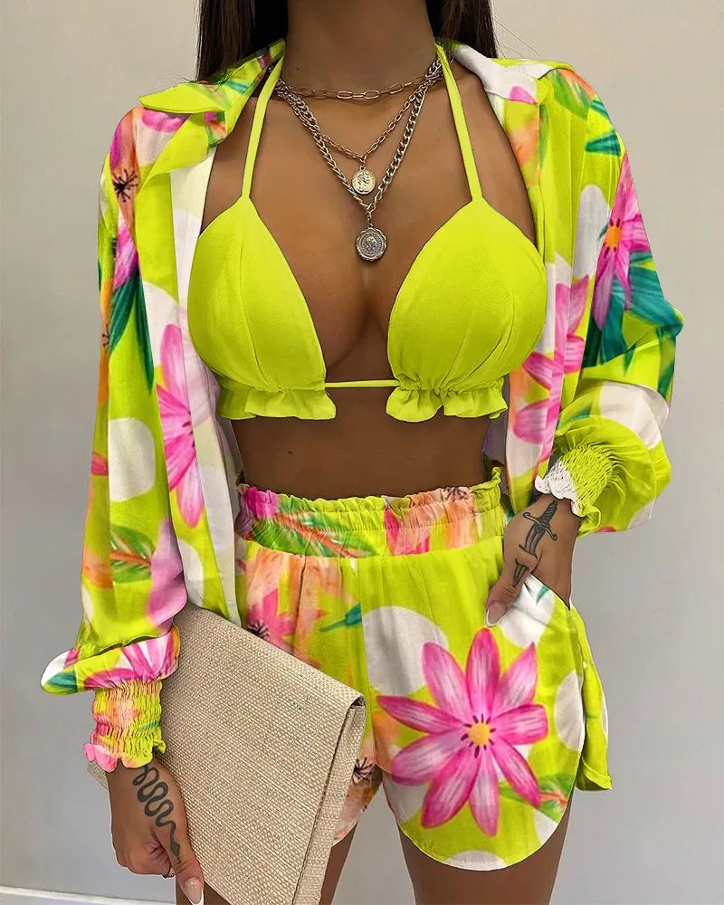 Three Pieces Swimwear Sexy Beachwear Bathing Suit Shorts Cover Up LADYLYS