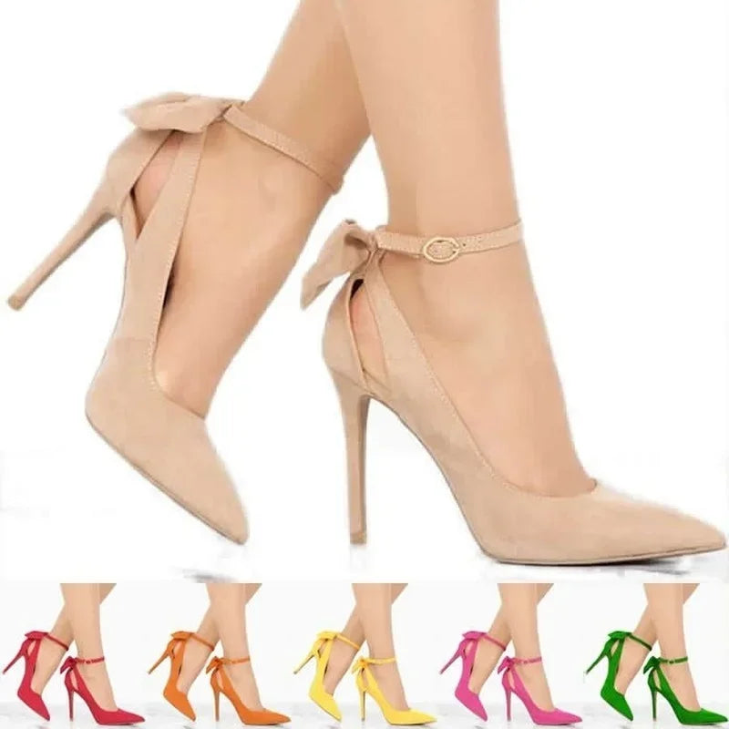 High Heels Bow Tie Back Sexy Stiletto Pumps Pointed Toe 11cm Sexy Ankle LADYLYS