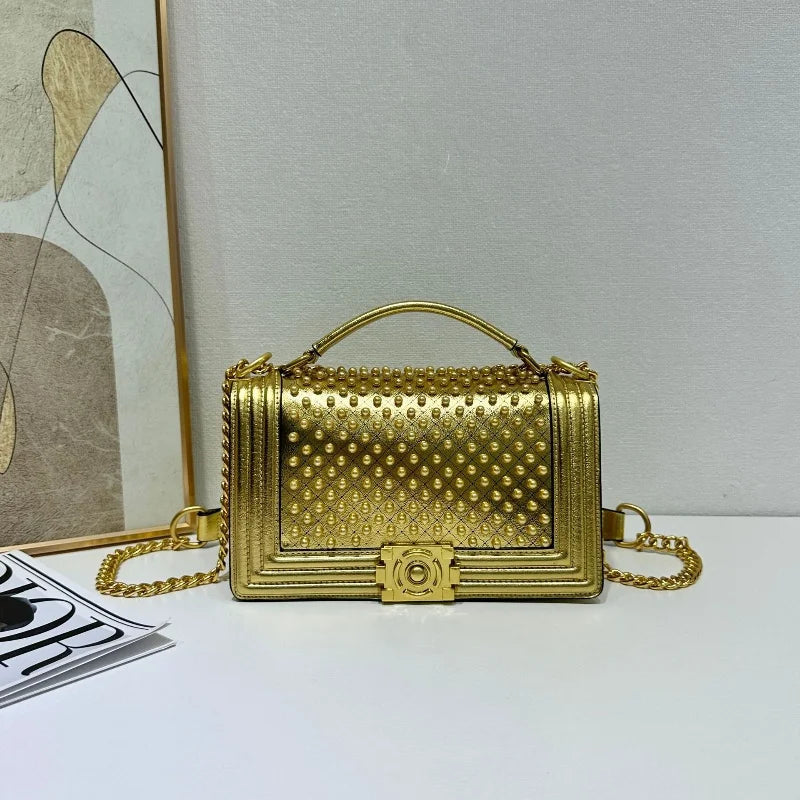Luxury Designer Inlaid Pearls Lattice Embroidery Women's Shoulder Bag Fashion High-end Handbags Small Square Bag Versatile Purse LADYLYS