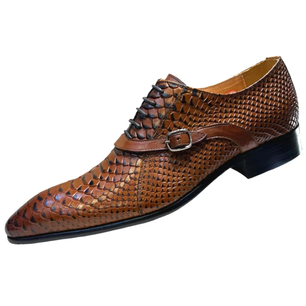 Italian-Style Handcrafted Leather Oxford Shoes – Python Pattern, Pointed Toe