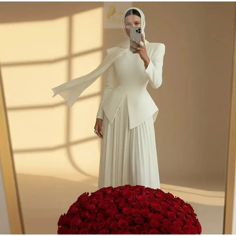 Elegant Solid Women's Blazer Suit Split Coats Chiffon Skirt Lady Set LADYLYS