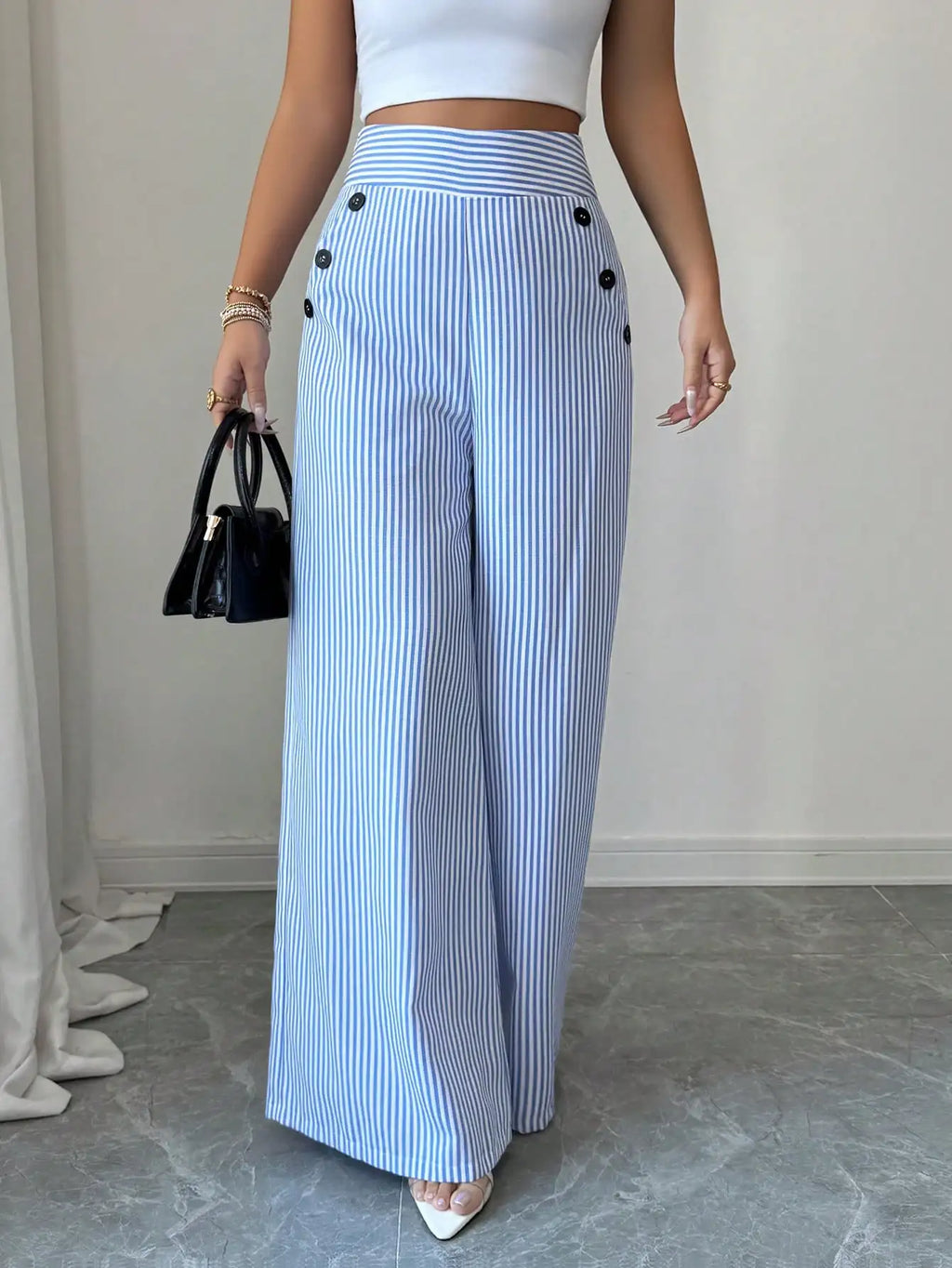 Women's Striped High-Waist Wide-Leg Pants