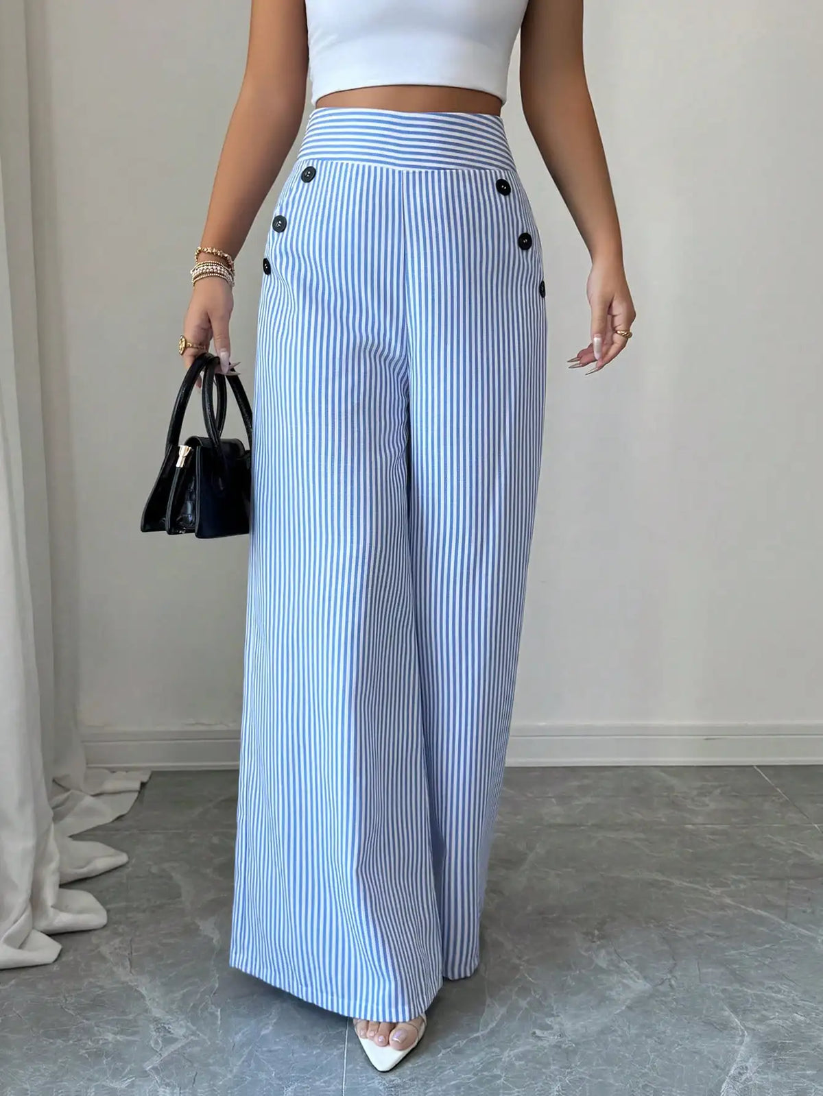 Women's Striped High-Waist Wide-Leg Pants