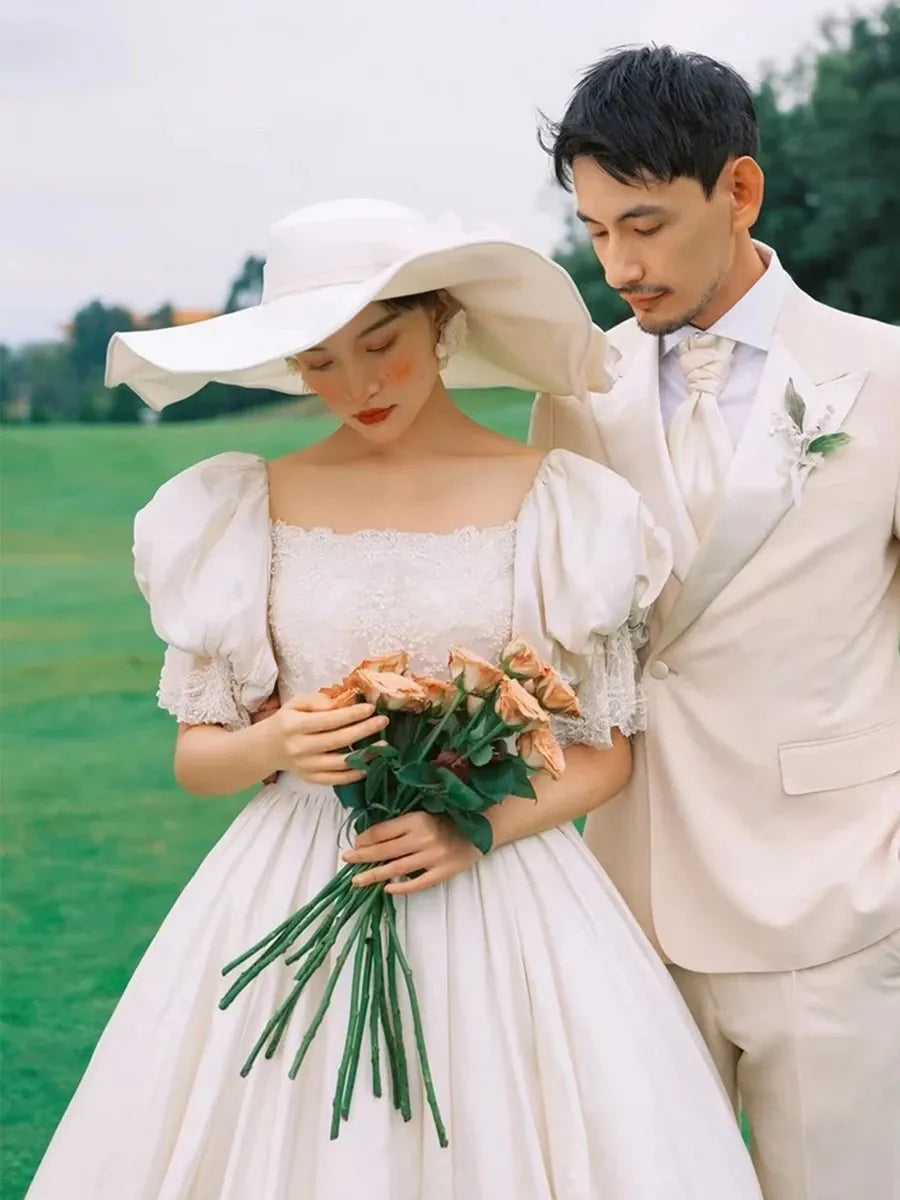 Women's White Cotton and Linen Bridal Hat