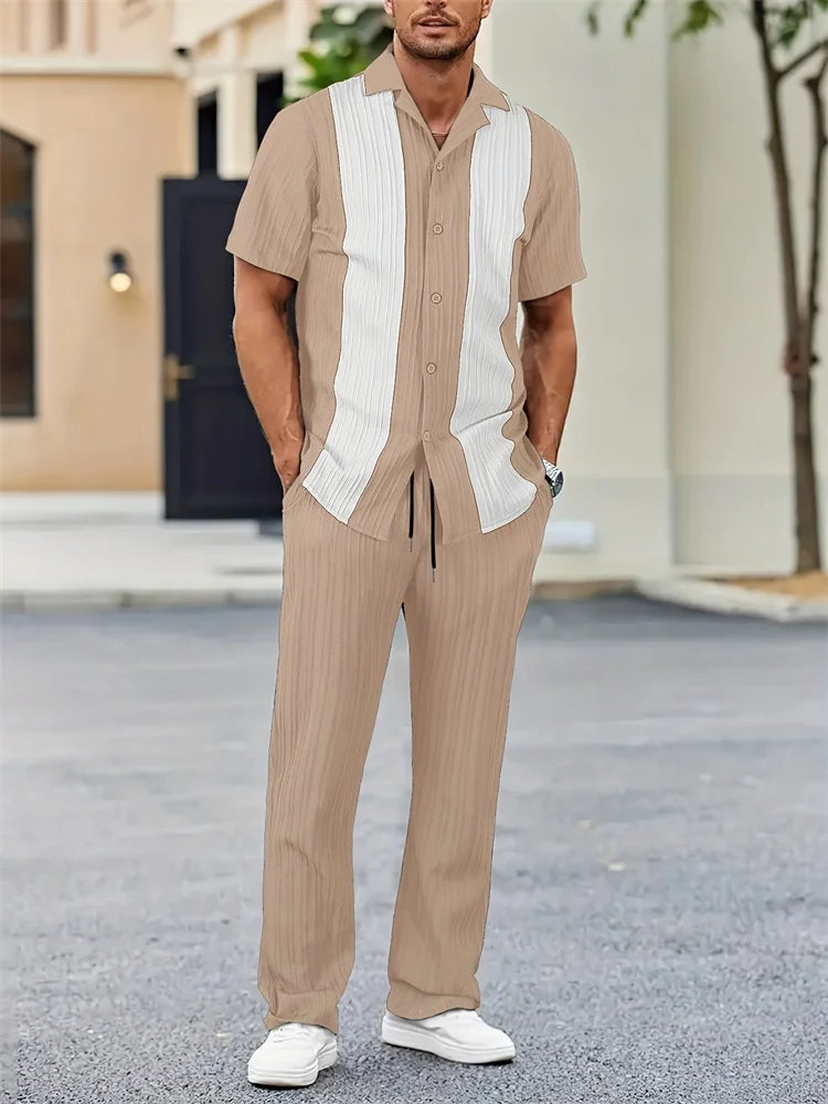 Striped 3D Printed Men's Autumn Shirt Set Trendy And Fashionable LADYLYS