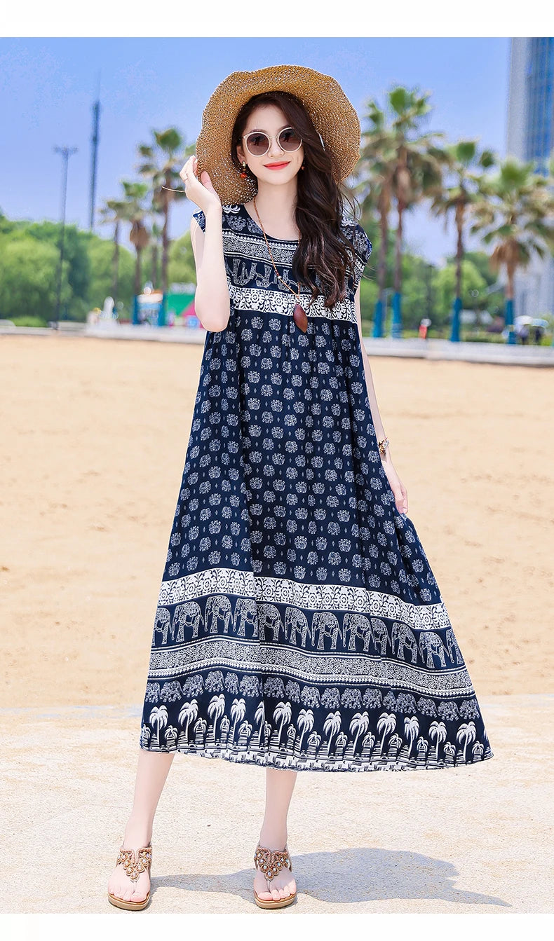 Casual Female Elegant  Print Knee-length 0-neck Floral Dress LADYLYS