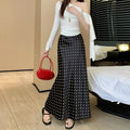 Polka Dot Acetate Satin Mermaid Maxi Skirt High-Waisted Slimming Fishtail Hem with Draped Elegance LADYLYS
