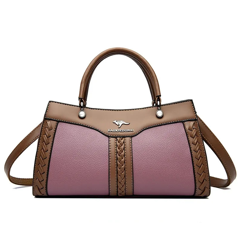 Women's Soft Patchwork Shoulder Bag with Zip Pockets