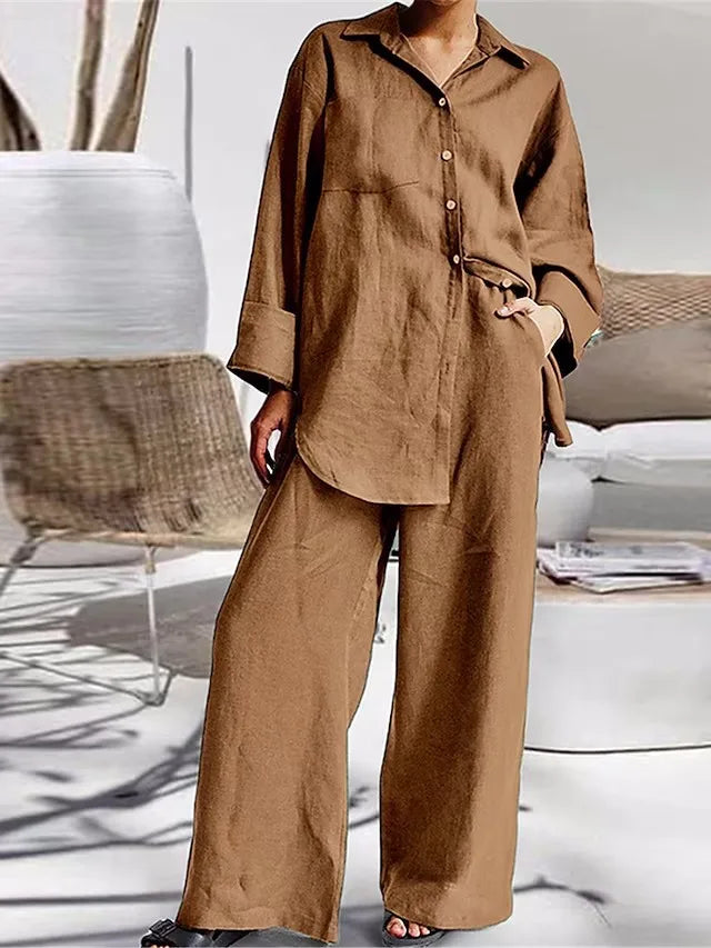 Autumn Long Pant Sets New Cotton Linen Women Casual Style LADYLYS