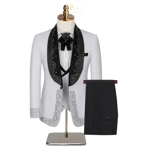 (Jacket + Trousers + Waistcoat) Luxury men's wedding suit, fashionable black/white/blue British style gentlemanmen LADYLYS