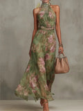 Sleeveless High Neck Ruched Waist Chiffon Flowy Evening Party Dress LADYLYS