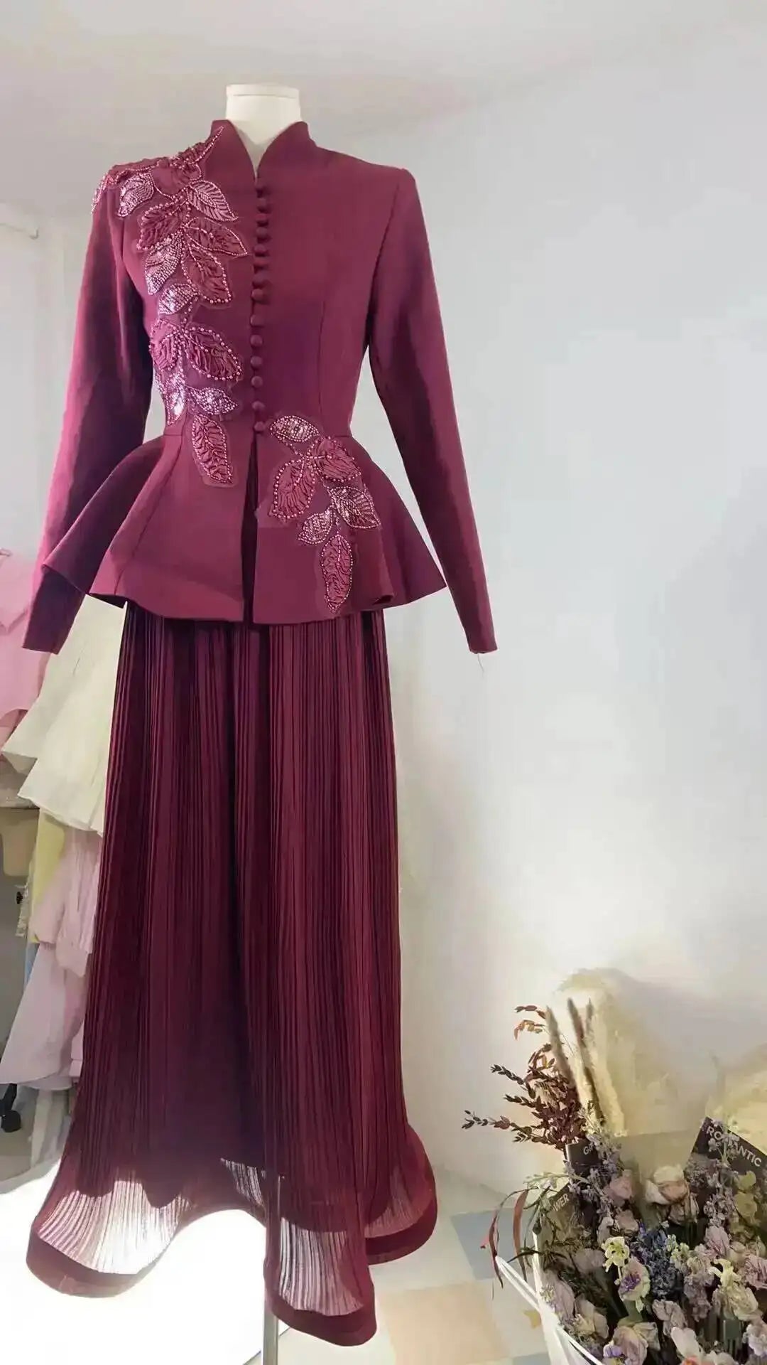 Women’s V-Neck Blouse and A-Line Skirt Two-Piece Set