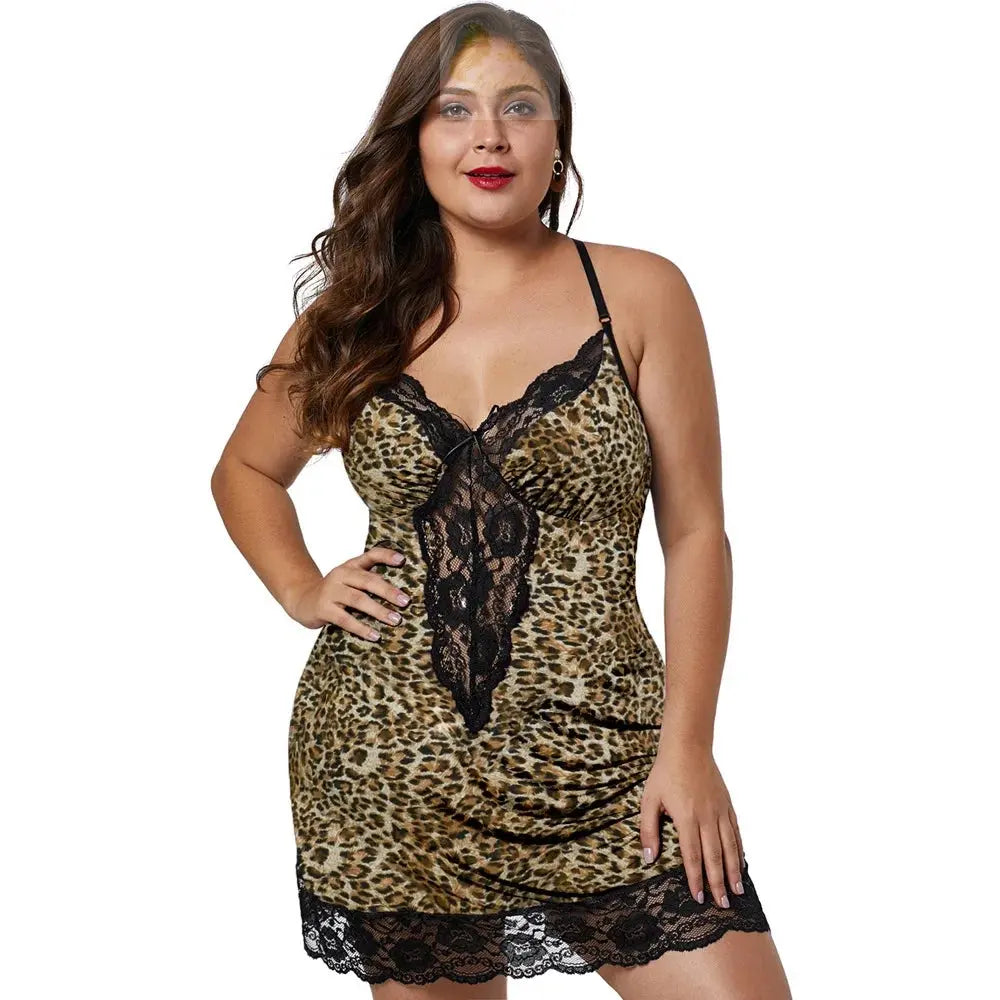 8XL Plus Size Sexy Lace Nightgown for Women Summer Pajamas Dress V Neck LADYLYS