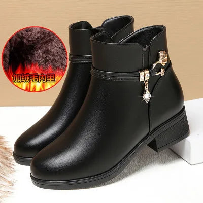 Women's Rhinestone Ankle Boots – Plush-Lined Zip-Up Low Heel Booties