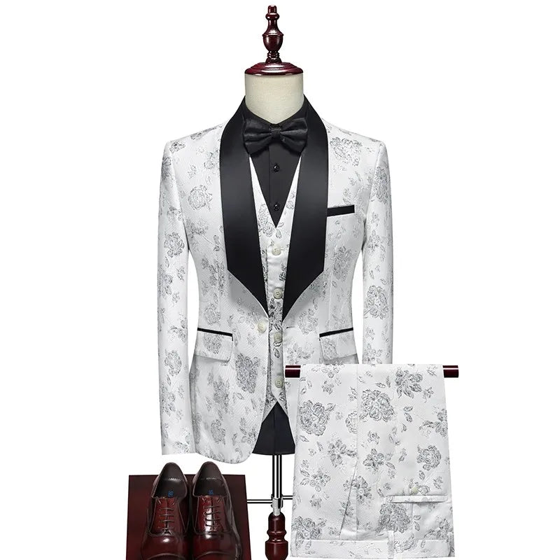 Men's Slim-Fit Jacquard Three-Piece Suit