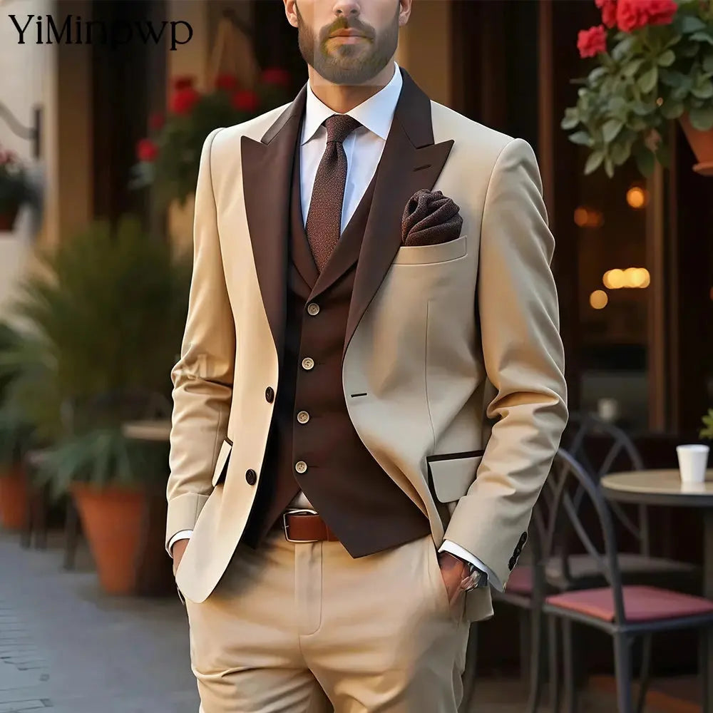 3 Piece Peaked Lapel Single Breasted Groom Wedding Suit Vintage LADYLYS